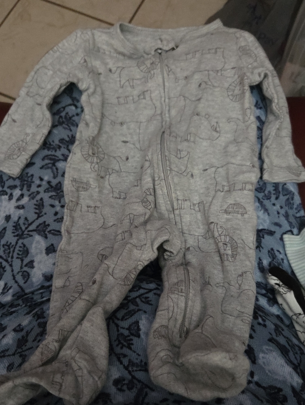 Baby Gray Elephant Print Baby One-Piece Sleeper 0-3 Months NWOT